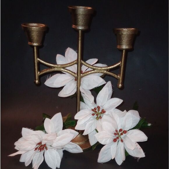 🆕🕎Scalloped Brass 3ct Taper Candelabra Antique Finish Farmhouse Candle Holder - Picture 1 of 5